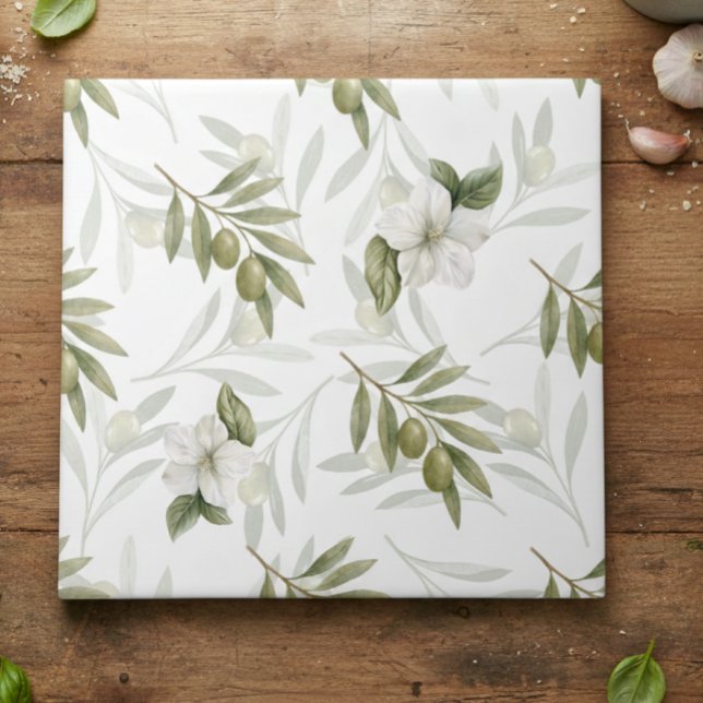 Timeless Sage Olive Watercolor Chic  Fliese (Von Creator hochgeladen)