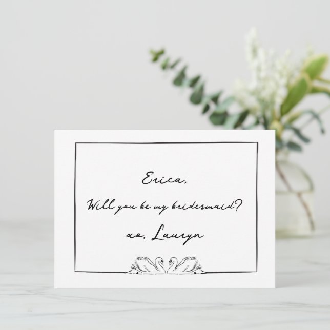 Timeless Swan Black & White Bridesmaid Vorschlag Dankeskarte (Stehend Vorderseite)
