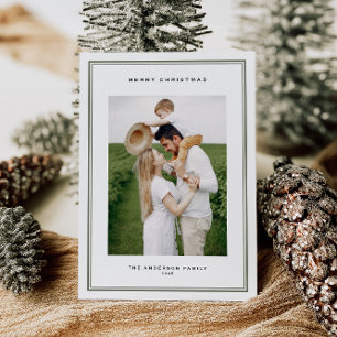 Timeless Taupe Green Double Border Foto Christmas Feiertagskarte
