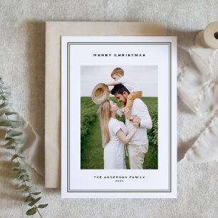 Timeless Taupe Green Double Border Foto Christmas Feiertagskarte