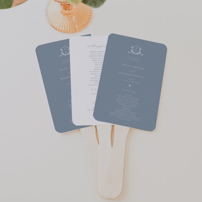 Timeless Vines Monogram Crest Dusty Blue Program Fächer (Von Creator hochgeladen)