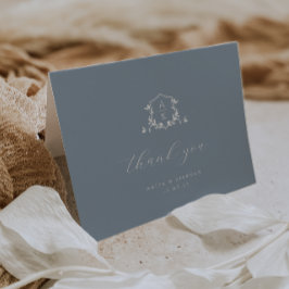 Timeless Vines Monogram Crest Wedding Photo Dankeskarte