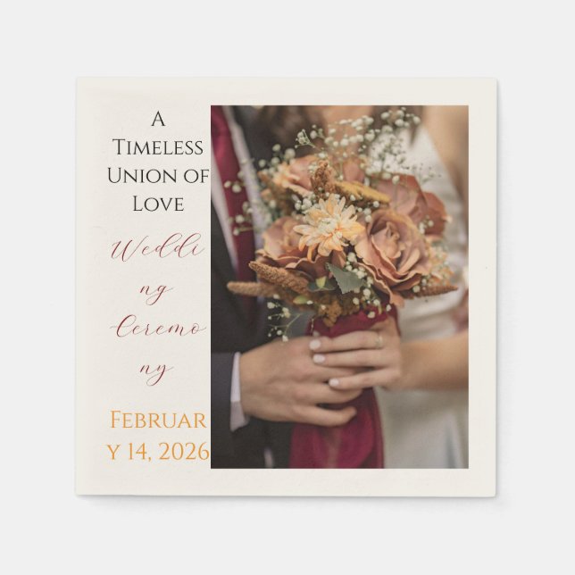 Timeless Wedding Ceremony Floral Photo Paper  Serviette (Vorderseite)