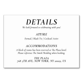 Timeless White Elegant Wedding Detail Cards Tischnummer