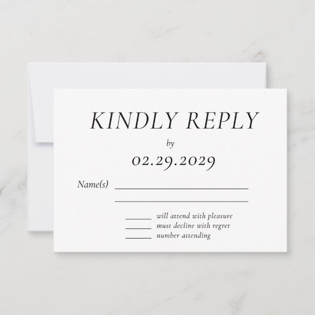 Timeless White Elegant Wedding RSVP Card Karte (Vorderseite)