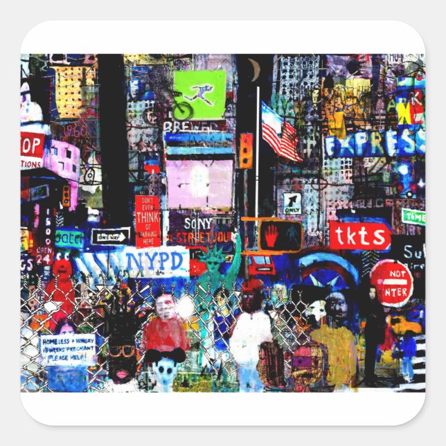 Times Square nachts Quadratischer Aufkleber (Vorderseite)
