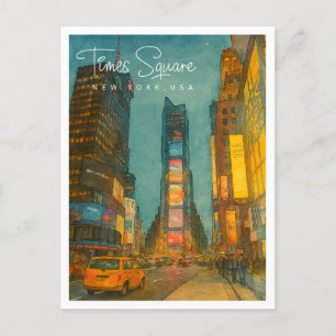 Times Square NYC Night Lights Wasserfarbe Feiertagspostkarte