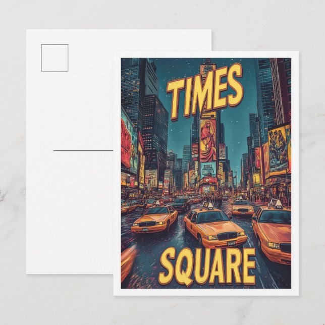 Times Square NYC USA Vintag Illustration Travel Postkarte (Vorne/Hinten)