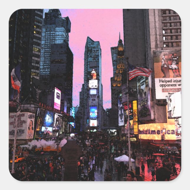 Times Square Quadratischer Aufkleber (Vorderseite)