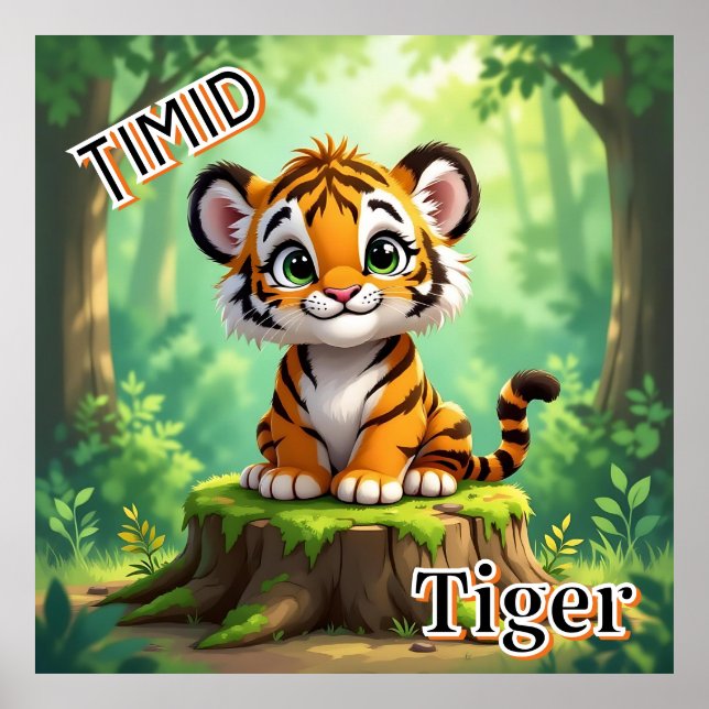 Timid Tiger | Niedlicher Cartoon Kids Kinderzimmer Poster (Vorne)