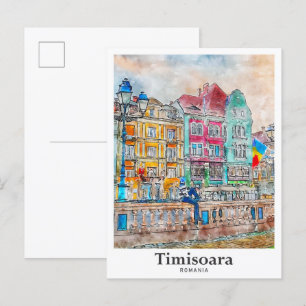 Timisoara Rumänien Reisen Wasserfarben Hand gezoge Postkarte
