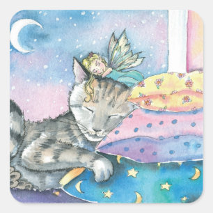 Timmys Feen-Streifentabby-Katzen-Aufkleber Quadratischer Aufkleber