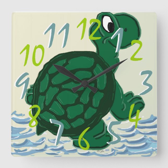 Timothy the Turtle Quadratische Wanduhr (Vorderseite)
