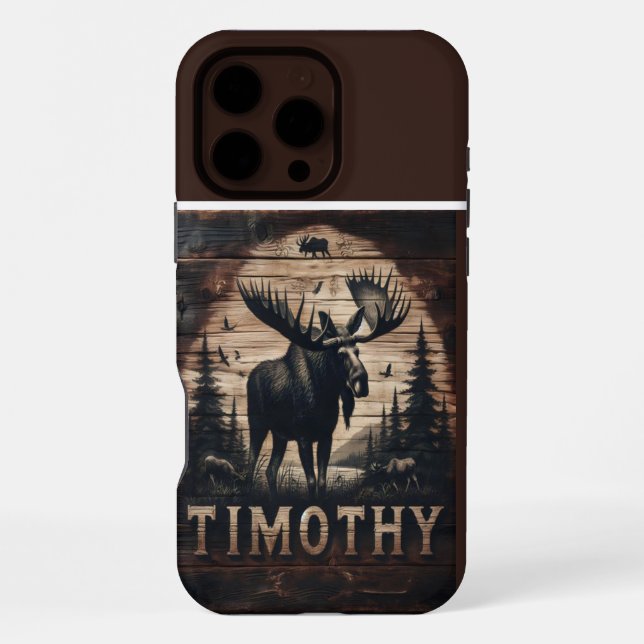 Timothys Elch Holzschild iPhone 16 Pro Max Hülle (Rückseite)