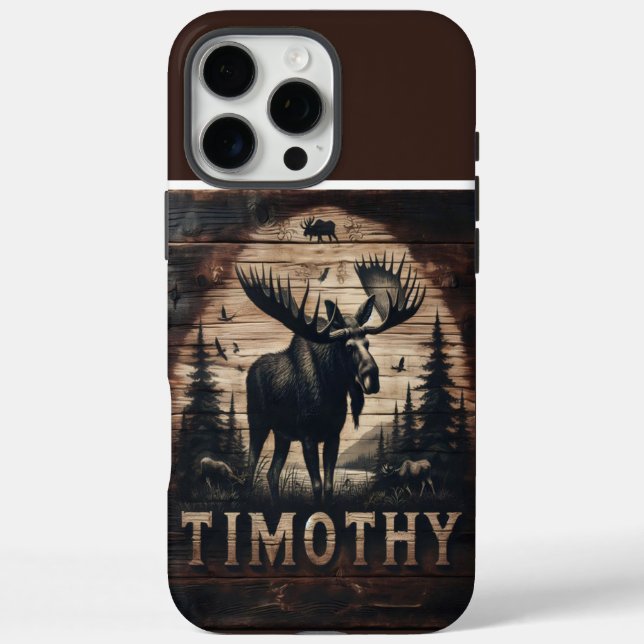 Timothy's Elch-Holzschild iPhone 16 Pro Max Hülle (Rückseite)