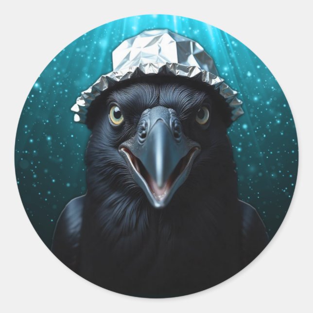 Tin Foil Hat Black Bird Raven Runder Aufkleber (Vorderseite)