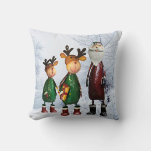 Tin Santa and Cute Tin Reindeers with Ohrts Kissen