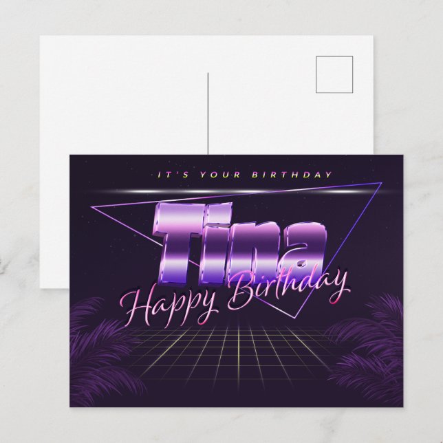 Tina Name Vorname lila Postkarte Geburtstag (Vorne/Hinten)