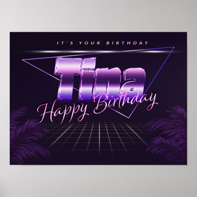 Tina Nom Vorname lila retro Poster Geburtstag (Devant)
