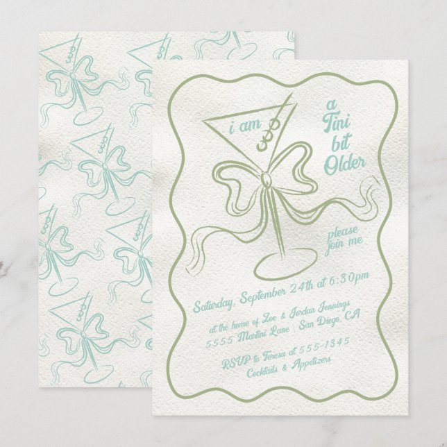 Tini Bit älter Martini Bow Funky Geburtstag Einladung (Vorne/Hinten)