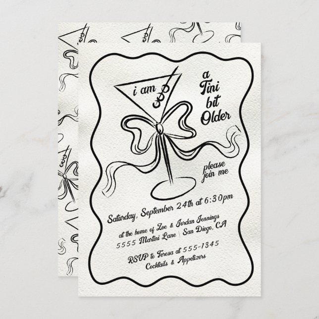 Tini Bit älter Martini Bow Funky Geburtstag Einladung (Vorne/Hinten)