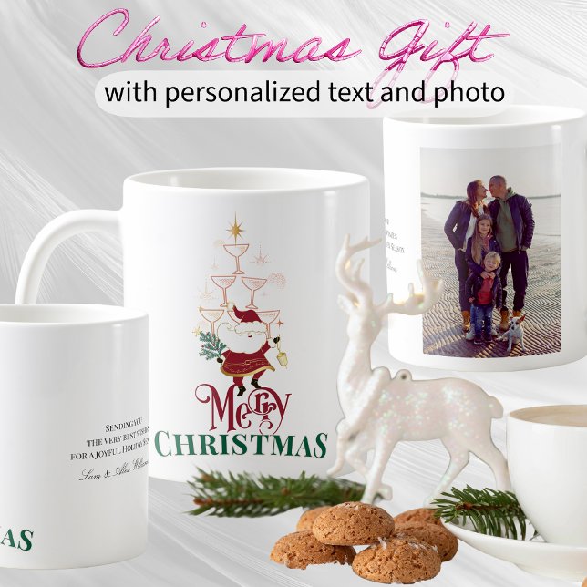 Tini Bit Merry Martini Office Christmas Santa Kaffeetasse (Tini Bit Merry Martini Photo Christmas Santa Coffee Mug Gift for Family Coworker BFF Best Friends)