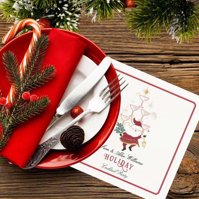 Tini Bit Merry Martini Office Christmas Santa Serviette (Christmas Cocktail Champagne Tower Party  )