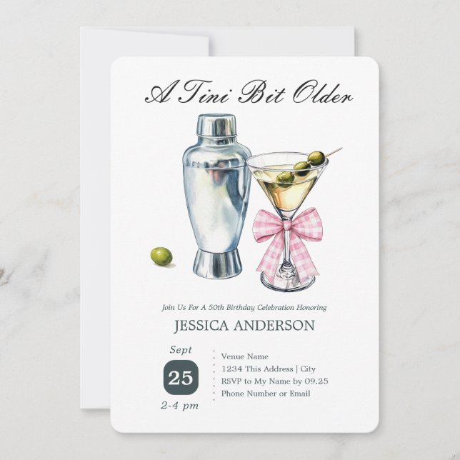 Tini Bit Older 50e Anniversaire Invitation Olive (Devant)