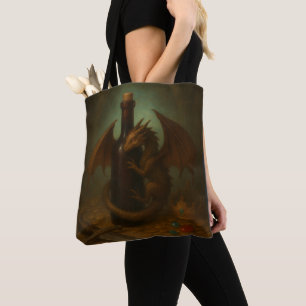 Tini Dragon umarmt eine Weinflasche Fantasiekunst Tasche