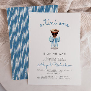 Tini One Espresso Martini Blue Boy Baby Shower Einladung