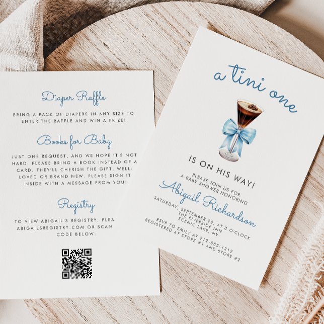Tini One Espresso Martini QR Code Boy Baby Shower Einladung (Von Creator hochgeladen)