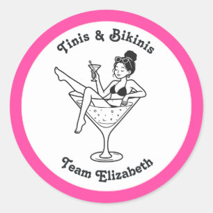 Tinis & Bikinis Team Bride Junggesellinnenabschied Runder Aufkleber