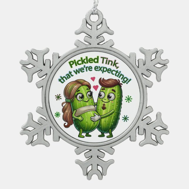 Tink mit Pickle, den wir erwarten Schneeflocken Zinn-Ornament (Vorderseite)