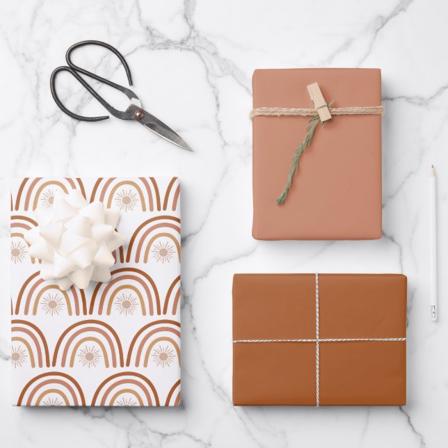 TINLEY Bohemisch Terracotta Rainbow Sun Geschenkpapier Set (Vorderseite)