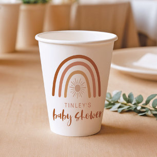 TINLEY Boho Terracotta Rainbow Sun Baby Einladung Pappbecher
