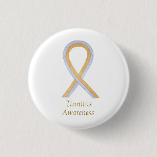 Tinnitus Gold/Silver Awareness Ribbon Custom Butto Button