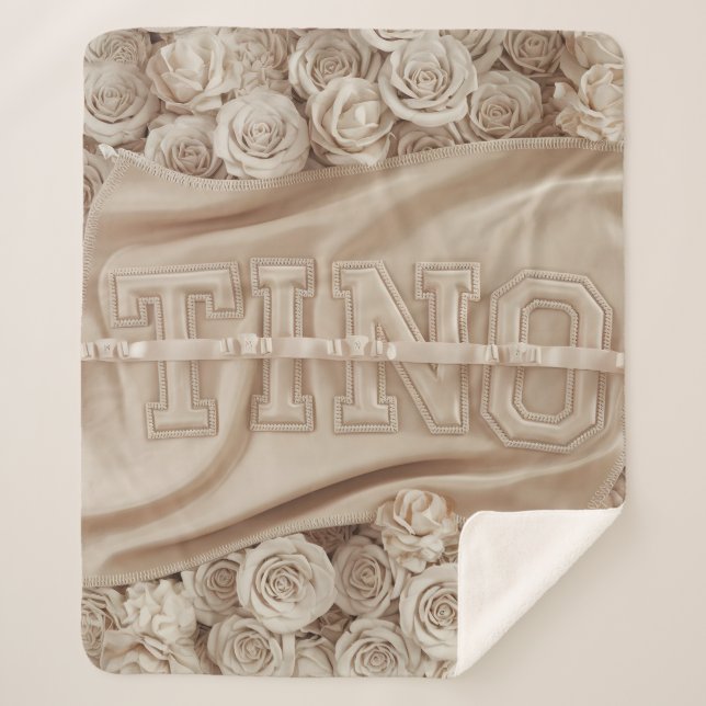 TINO bestickte Rose Blanket Sherpadecke (Vorderseite)