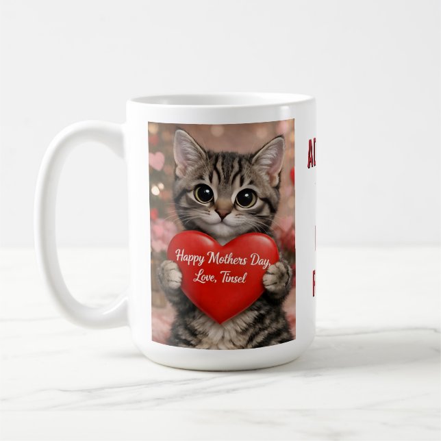 Tinsel das Weihnachts Kätzchen FROHEN MUTTERTAG! T Kaffeetasse (Links)