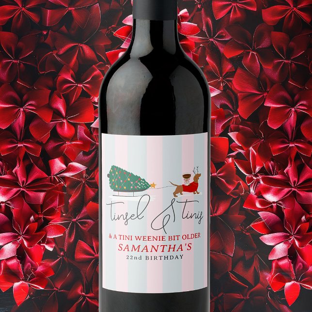 Tinsel & Tinis Tini Weenie Bit Older Xmas Doxie Weinetikett (Tinsel & Tinis Tini Weenie Bit Older Xmas Doxie Martini Cocktail Bottle Label)