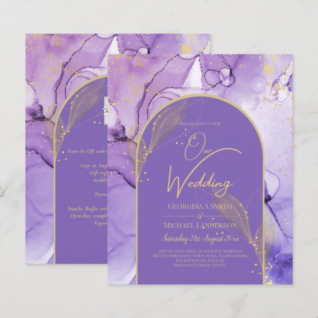 Tinte Abstrakt LILA GOLD Lavendel Wedding INVITE (Vorne/Hinten)