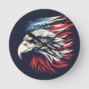 Tinte Adler & Amerikanische Flagge Kunst Freiheit Runde Wanduhr