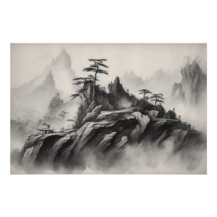 Tinte auf Papier Landschaft Poster