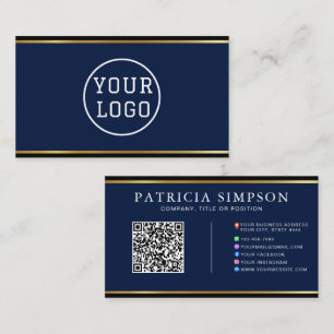 Tinte Blau & Goldrand Moderne QR-Code-Vorlage Visitenkarte