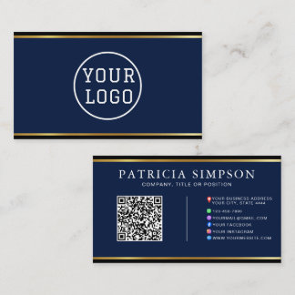Tinte Blau & Goldrand Moderne QR-Code-Vorlage Visitenkarte
