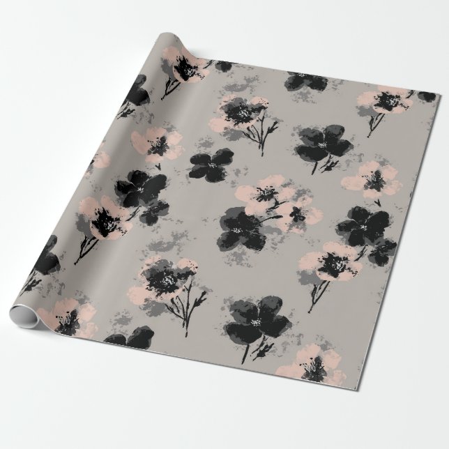 Tinte-Blüten-Dunkles Geschenkpapier (Ungerollt)