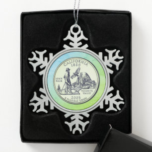 Tinte California Staat Quarter Schneeflocken Zinn-Ornament
