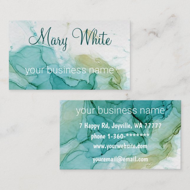 Tinte Cloud Swirt Trendy Modernes Aquamarines Oliv Visitenkarte (Vorne/Hinten)