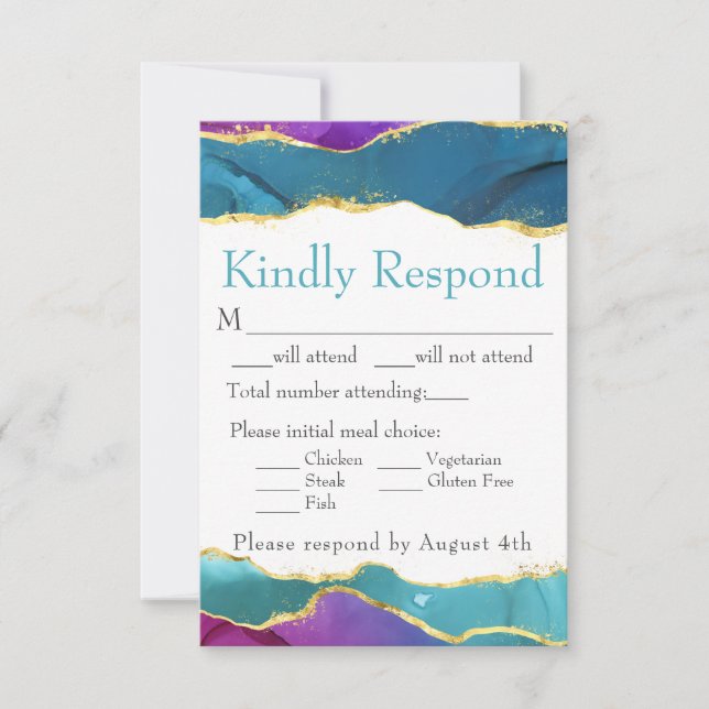 Tinte Fuchsia Pink Aquamarin Gold RSVP Karte (Vorderseite)