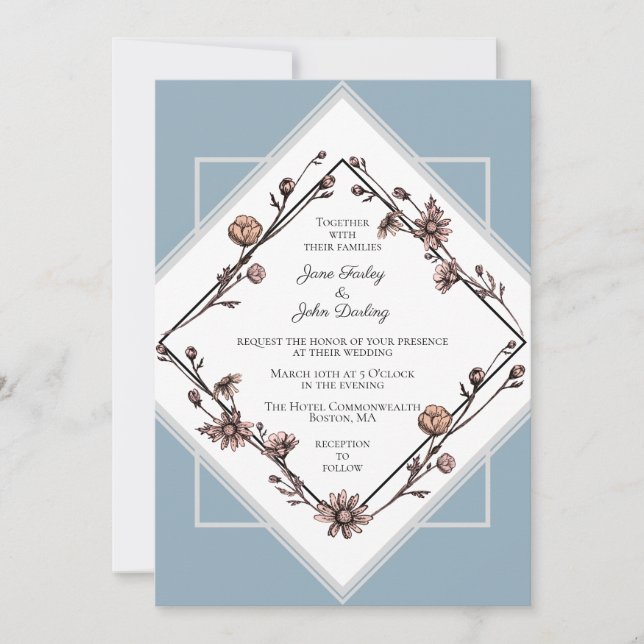 Tinte Gezeichnet Daisies Hochzeitseinladung Einladung (Vorderseite)