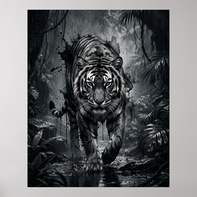 Tinte Tiger Dschungel Sturm Poster (Vorne)